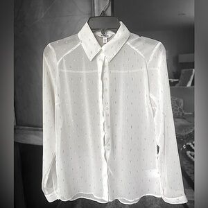 Express Women’s Sheer White Portofino Blouse with Gold Accents Size XS